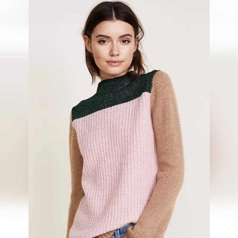 Scotch & Soda OK Bye Selina Mohair Blend Colorblock High Neck Fuzzy Sweater‎ Med